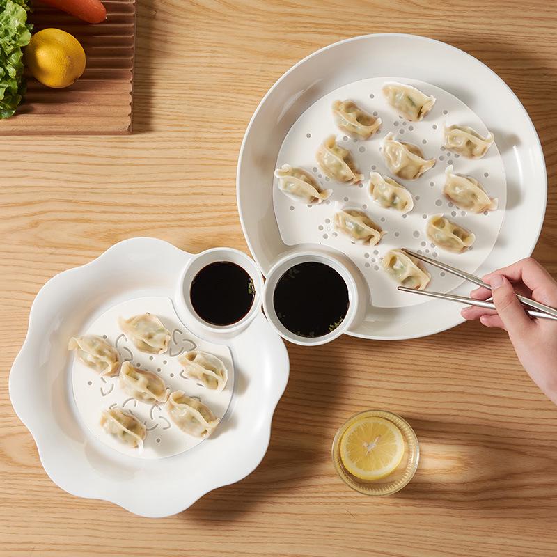 Double Layer Dumpling Drainer Plate with Vinegar Dish for Home & Commercial Use - Stylish Design