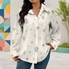 Women Plus Size Collared Long Sleeve Geometric Printed Button Front Shirt