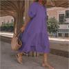 QICED Fashion Summer Spring Solid Color Print Short Sleeve O-Neck Casual Dresses