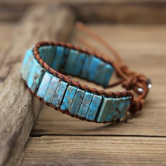 Bracelet réglable Multicolore Pierres Naturelles Cuir Tibétain Bohémien Perles pour Hommes et Femmes Vintage Ethnique Fait Main Bijoux de CoupleBon produit S389-4 gray