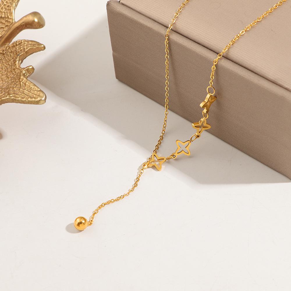18K Gold Plated Hollow Star Tassel Clavicle Chain Necklace - Women's Colorfast Accessory, New Niche Design