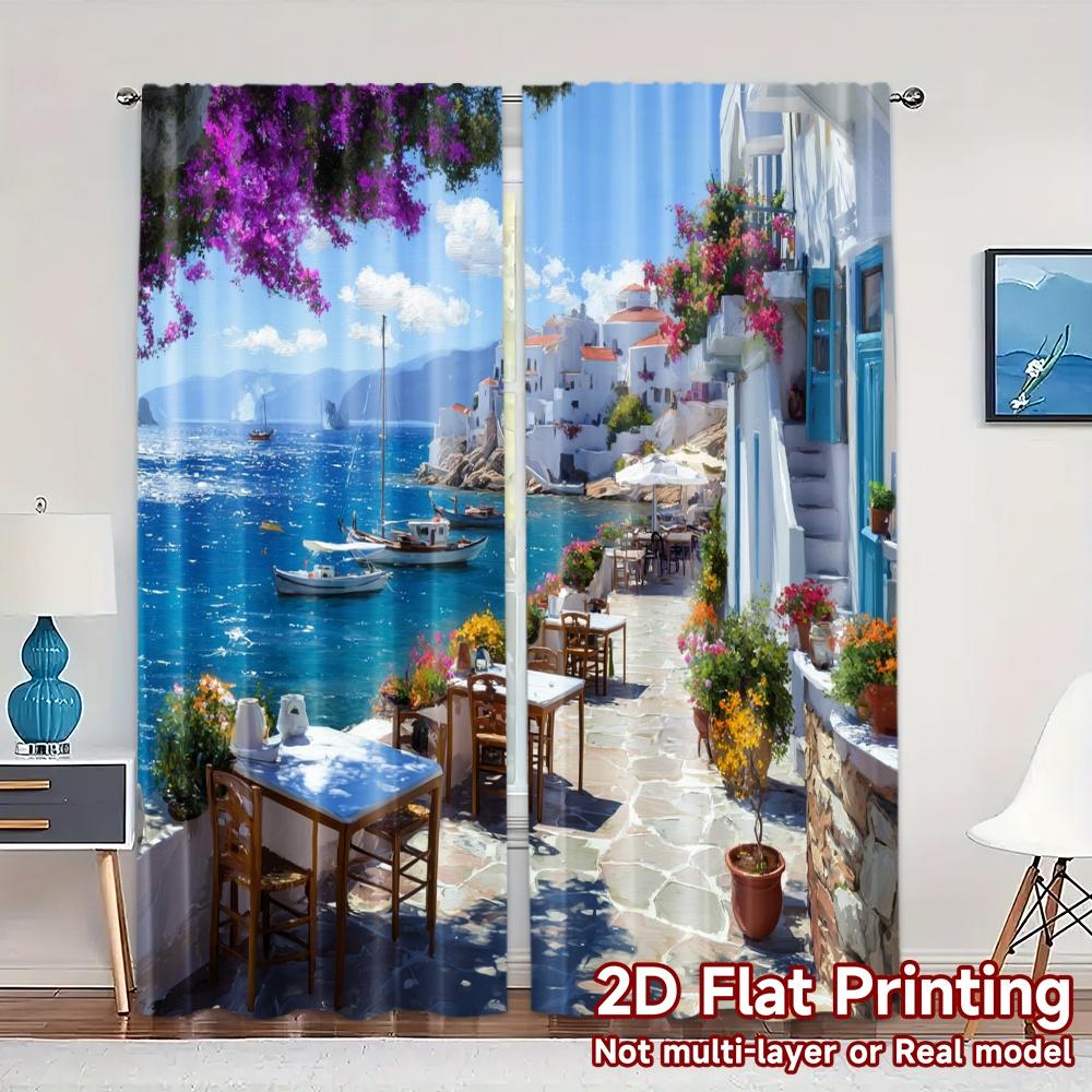 

2pcs 2D FLAT PRINTING Curtains (Without Rod) Seaside Serenity(1) Modern Window Curtain 100% Polyester Curtains Decorations 100*130 Grommet Top 1pcs