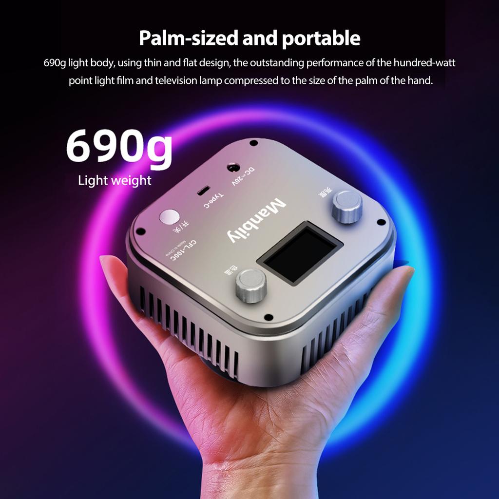 100W RGB LED Video Light with COB Beads, 4800 Lxu 97+ CRI, RGB Color, 51 Lighting Effects, Continuous Output Lighting, APP Control, for Filmmaking, Vi