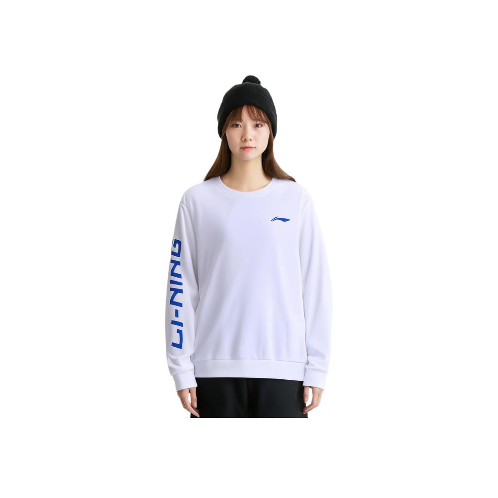 Li Ning Logo Letter Print Sports Crewneck Sweatshirt Unisex Sweatshirt White AWDS415-2