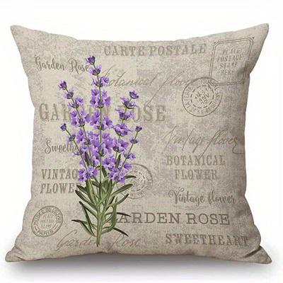 Short Plush Material Pillowcasehome Decor Vintage Lavender Flowers Pillowcase Design Pattern Cushion Cover Suitable For Sofa Bed