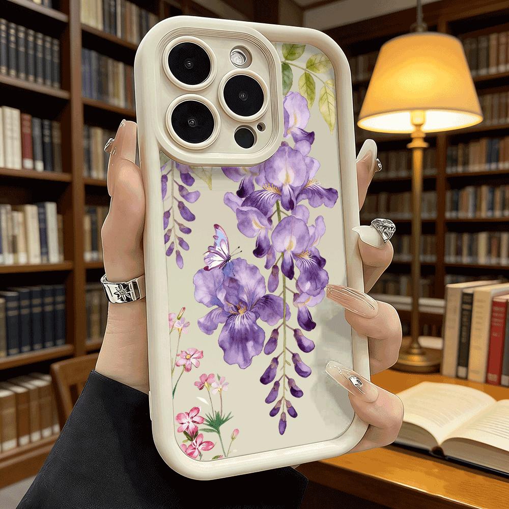 Wisteria Iris Butterfly Watercolor Anti-Slip TPU Phone Case For Xiaomi Redmi Note 15 14 13 12 11 10 9 Pro Full Protective Cover