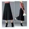 Women Pleated Skirt Elastic High Waist A-Line Midi Solid Color Mid-calf Length Skirt Thickened Commuting Style Skirt