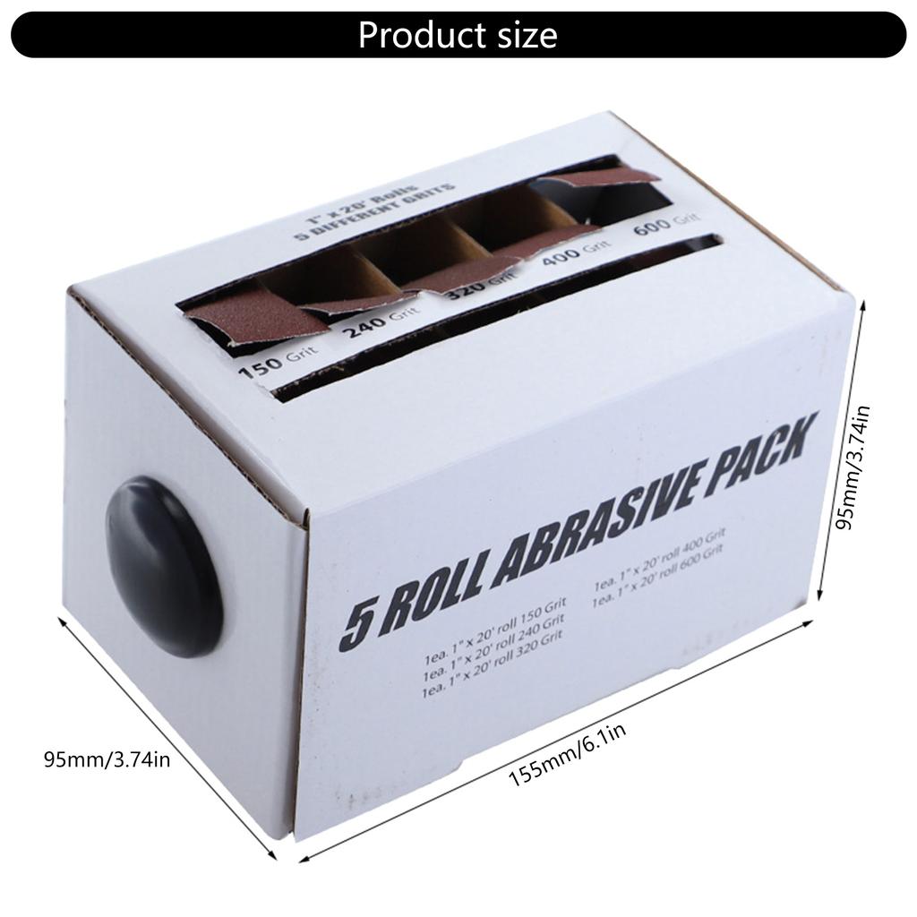 Multiple Grains Sandpaper Cloth Roll Set 150 To 600 Grits Aluminum Oxide 2.5cmx6m Suitable for Wood & Metal Finishing
