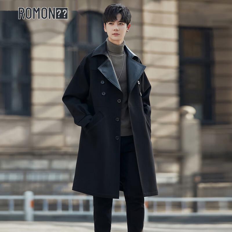 ROMON Men's Autumn/Winter Lapel Trench Coat