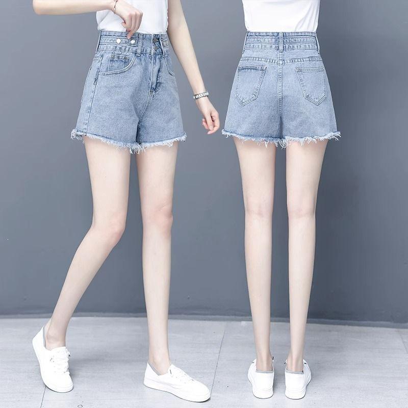 Women's Frayed Denim High-Waist A-Line Shorts for Summer