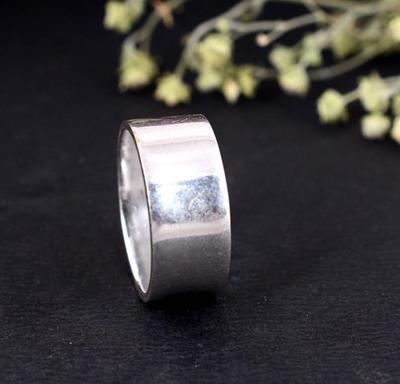 Geniş Gümüş Puro Bandı Yüzük | Minimalist Düz Alyans | Yüksek Cilalı Unisex Gösterişli Yüzük | Basit Sterling Gümüş Baş Parmak Yüzüğü Hediye