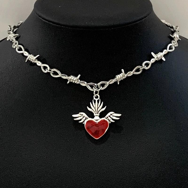 Sacred Heart Necklace, Small Wire Necklace, Women's Hip-hop, Gothic, Punk Style, Barbed Wire, Small Thorn Chain Necklace, Gift