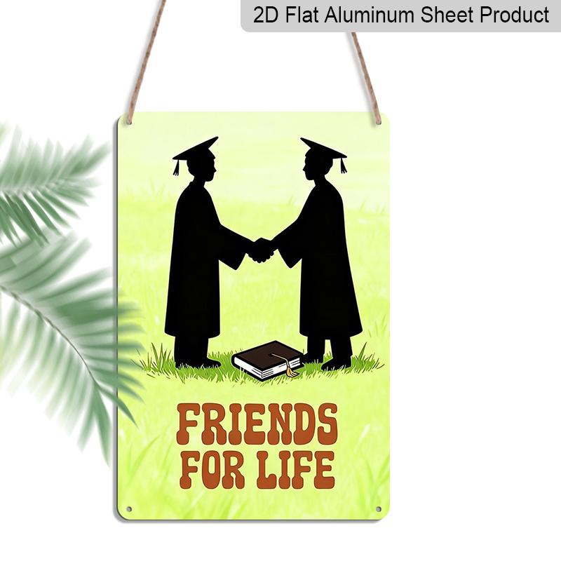 

2D Flat, Graduation Suitable for Graduates - Two Grads Shaking Hands with Book Metal Sign, Aluminium Motivational Wall for Diploma Display, Academic 20*30cm