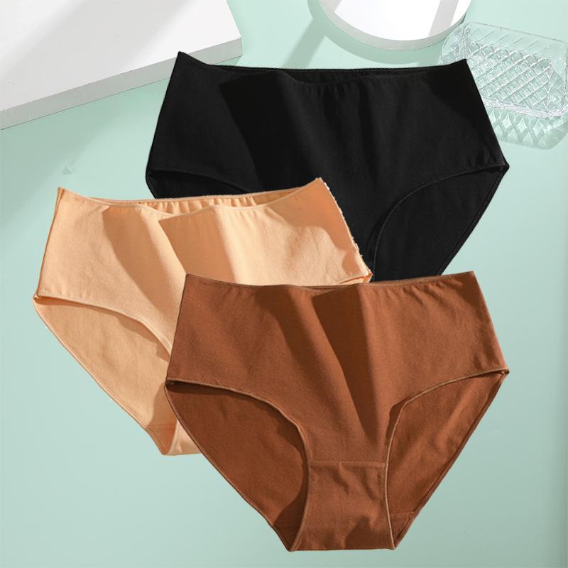 FINETOO 3Pcs Cotton Panties Women High Waist Briefs Seamless Underwear Breathable Underpants Solid Color Panty S-2XL Intimates