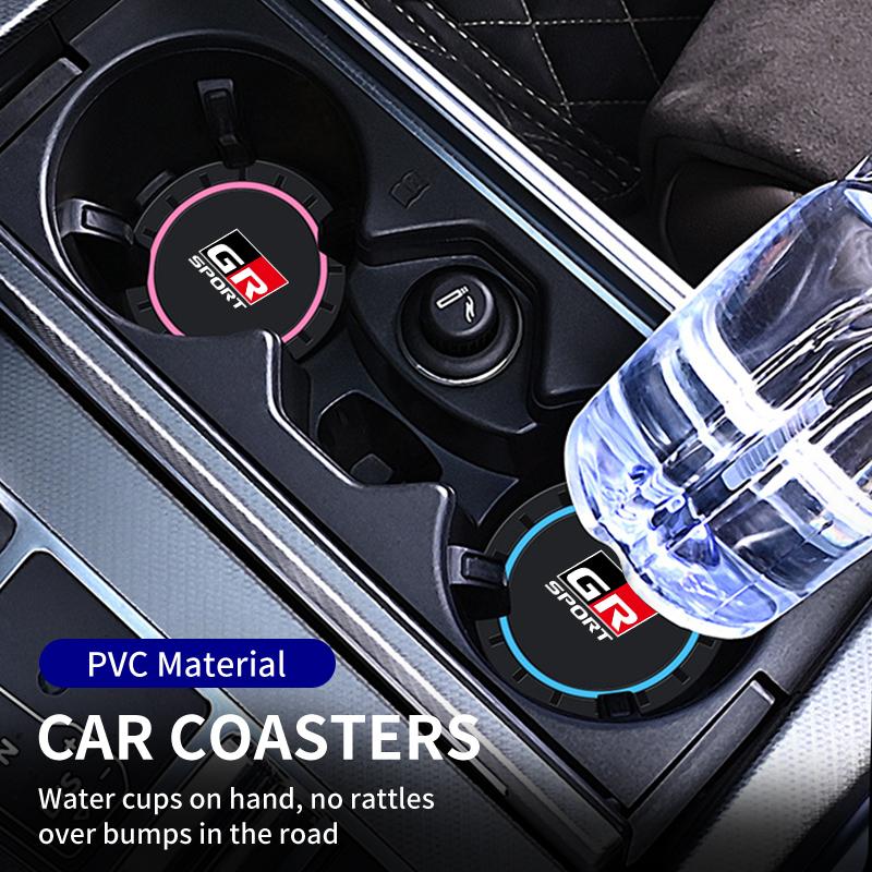 2Pcs Car Silicone Coaster Anti-Slip Water Cup Drink Mat For Toyota GR Corolla CHR Yaris Aygo Prius Camry Auris Avensis Land Crui