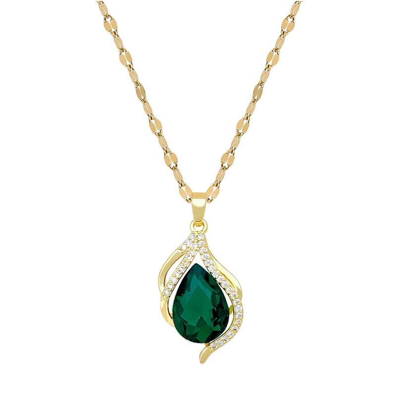 Green Light Luxury Full Diamond Temperament Gorgeous Full Diamond Necklace Female Versatile Collarbone Chain Titanium Steel Chain