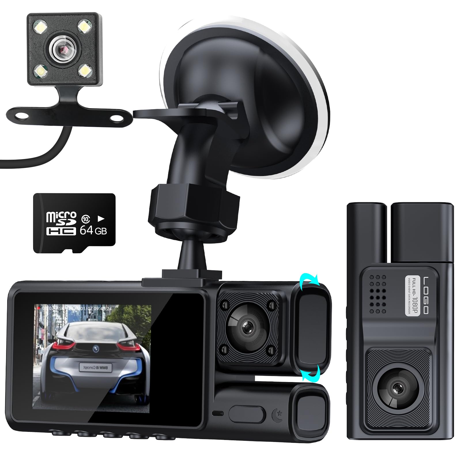 

Видеорегистратор с передней и задней камерами 3 1080p 480p, более быстрая автоматическая автоматическая ночная съемка, камеры, передняя, задняя, воспроизведение -2~8X, сохранение, 64 ГБ,