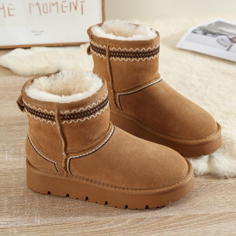 Fur Integrated Snow Boots Women's Winter 2025 New Piled Thickened Warm Short Tube Non-slip Thick-soled All-wool Cotton Shoes