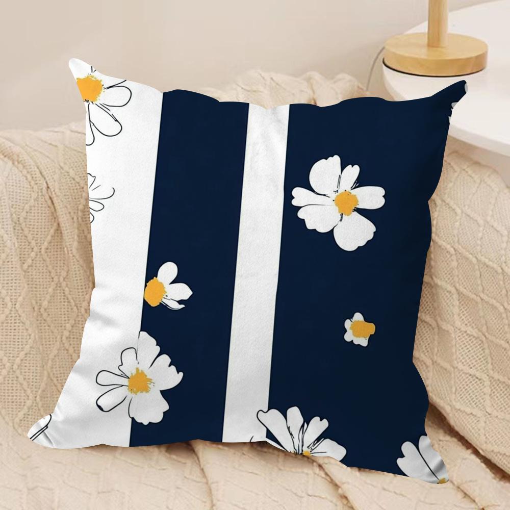 Clear Striped Daisy Cushion Cover Soft Plush Fabric DoubleSided Printed Sofa Cushion Cover for All Seasons Home Decor Gift