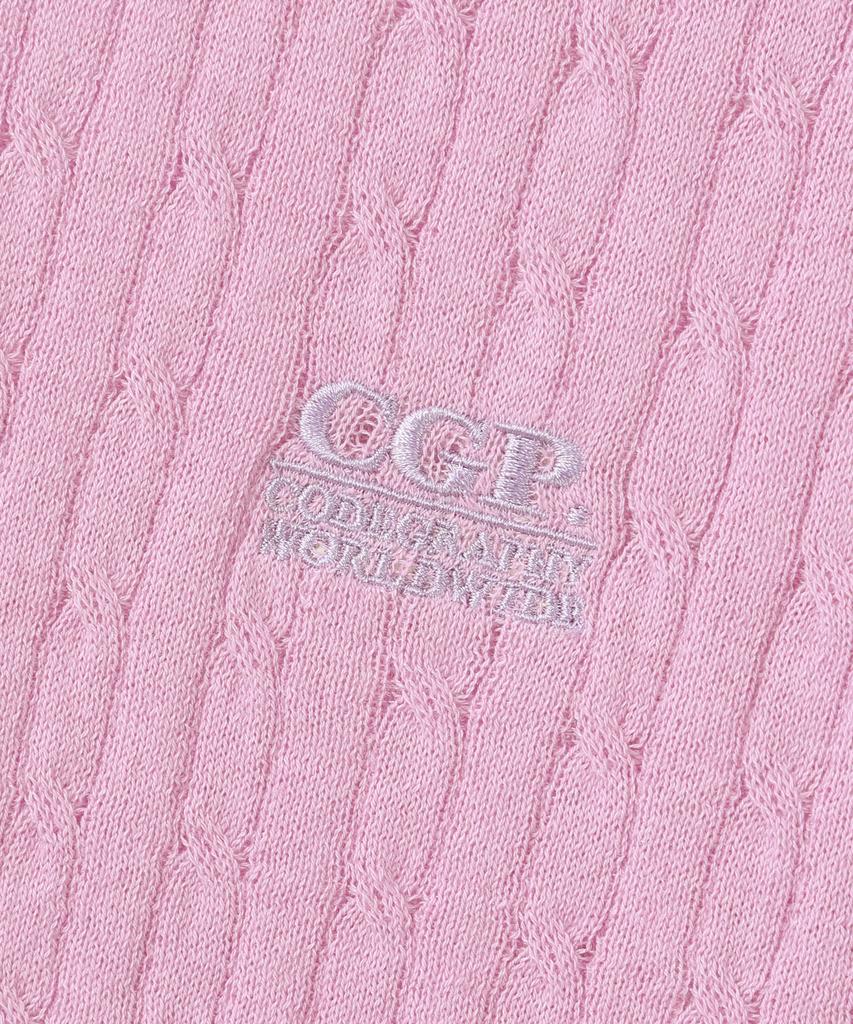 CGP (Women) Small Square Logo Cable Short Sleeve Knit - Pink