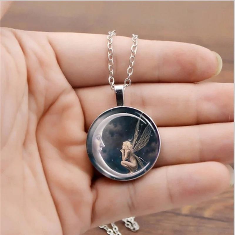 Women Tibetan Silver Art Photo Pendant Necklace Fashion Cabochon Glass Bead Chain Jewelry Trend