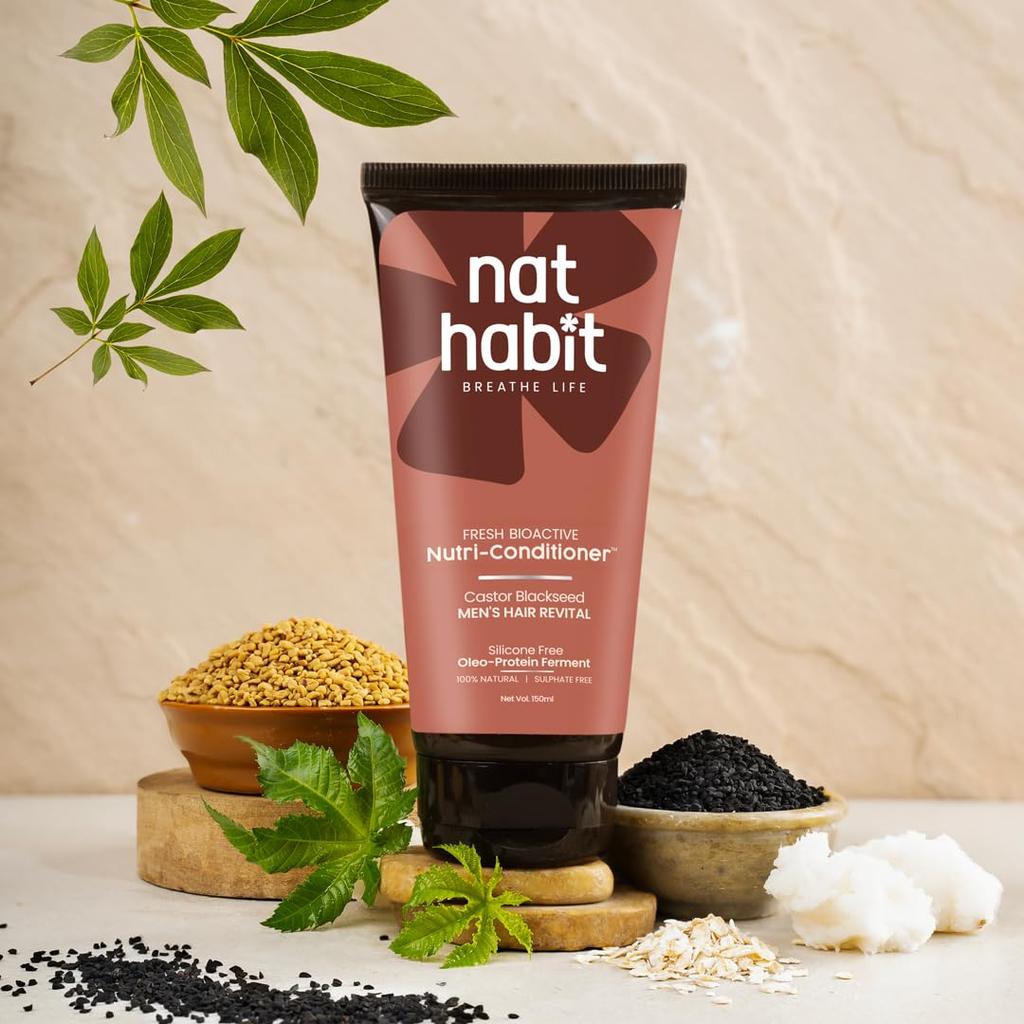 Nat Habit Castor Black Seed Shampoo250ML & Conditioner 150ML Set For Men Natural Ayurvedic Hair Care Routine For Healthy Growth