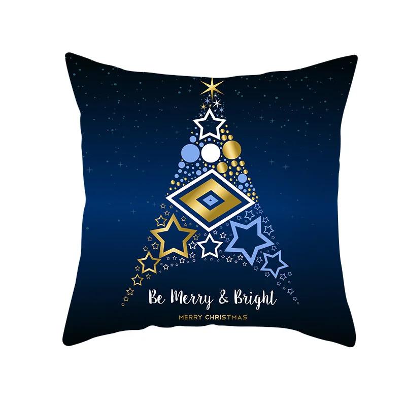 2022 Happy New Year Home Party Decor Cushion Cover Christmas Blue Snowflake Cartoon Printed Pillow Cover Xmas Pillowcase 45x45cm