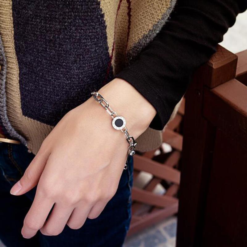 Bijuterii fine din oțel inoxidabil Brățări cu lanț cu etichetă rotundă neagră Brățară cu cifre romane pentru femei Bijuterii clasice Dropshipping