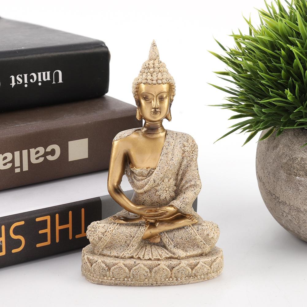 Meditating Seated Buddha Statue Carving Figurine Craft for Home Decoration Ornament (Gold)