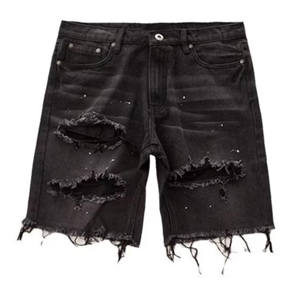 

Мужские летние уличные шорты из денима с рваным дизайном и эластичной отделкой длиной до колена 4XL чёрный