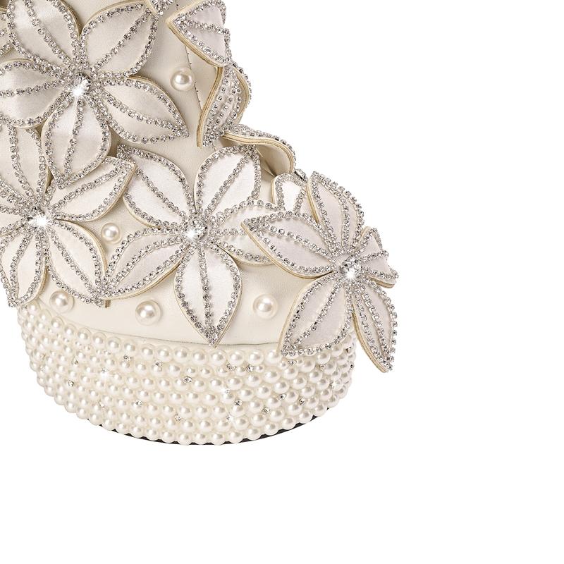 Fashion New women's runway pearl rhinestone flower thick bottom waterproof platform and calf high-heeled plus size fashion boots