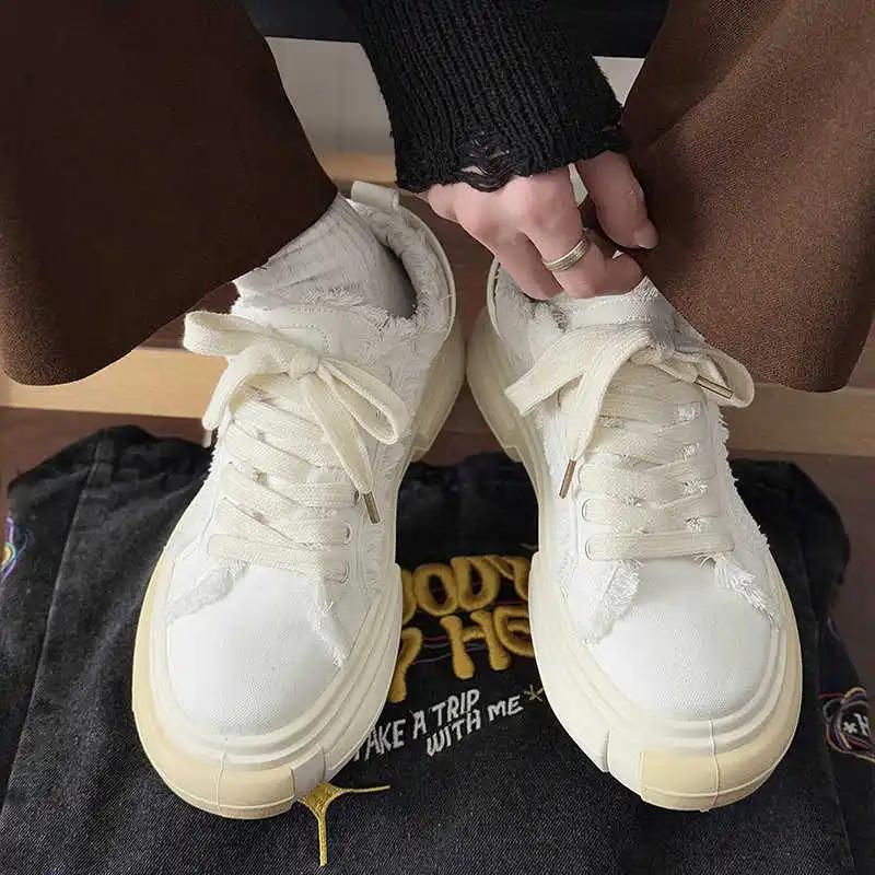 Round Foot With Lacing Men's White Summer Sneakers Chunky Basket Ball Shoes For Men Original Brand Men's Tennis Sport