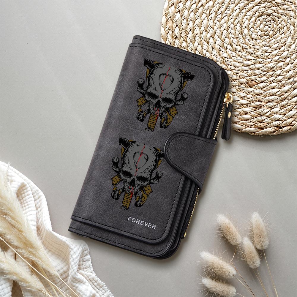 Gothic Skull Print Long Wallet Forever Casual PU Leather Multi Card Holder