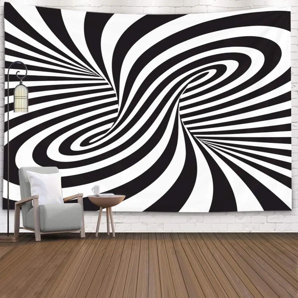 Hypnotic Spiral Tapestry  Black  White Optical Illusion Design  Unique Wall Art for Bedroom  Modern Decor Lover Gift