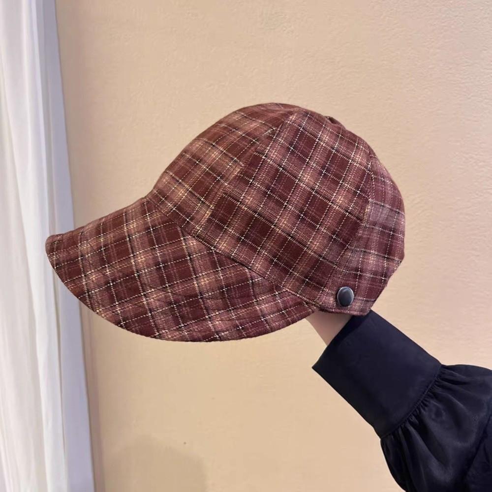 Double-side Baseball Cap Adjustable Peaked Cap Fashion Checkered Hat  for Women