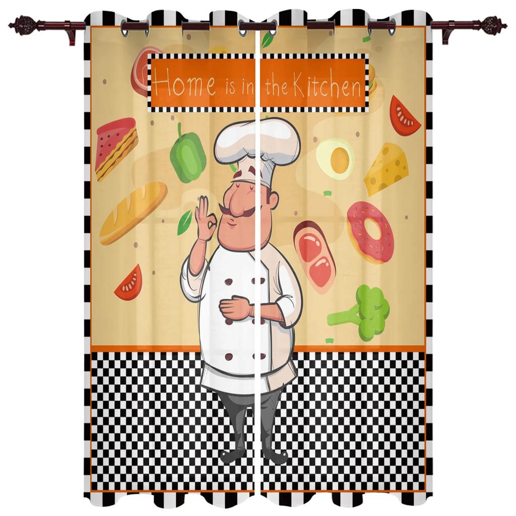 Kitchen Cook Vegetables Meat Dessert Plaid Curtains Bedroom Living Room Drapes Kid Window Curtain Home Decor Made Of Polyester Sitting Treatment