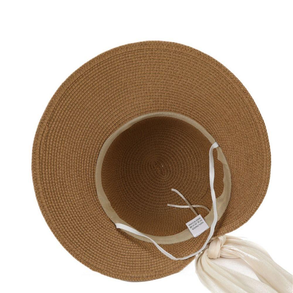 Foldable Lace Brim Sunshade Cap Wide Brim Sun Protection Cap Vacation Straw Sun Hat  Beach