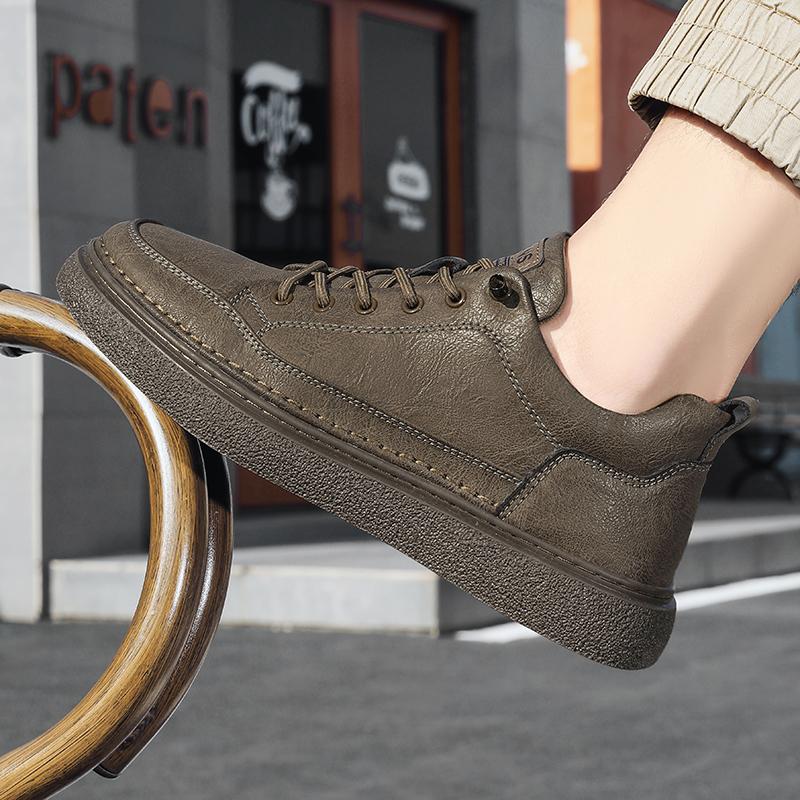 Men Genuine Leather Casual Shoes Lace-up Skate Heightening Shoes New Brand Comfortable Flat Shoes High End Fashion Lace Up Shoes