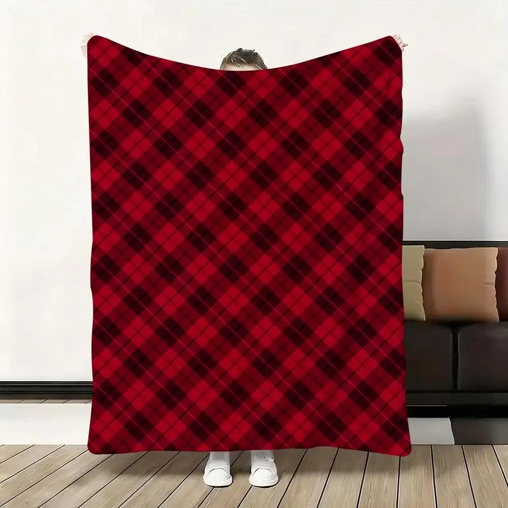 Jirai Kei Plaid Throw Soft Flannel Blanket Warm Knee Skin-Friendly Throw For Sofa Office Bed Traveling Winter Oversize