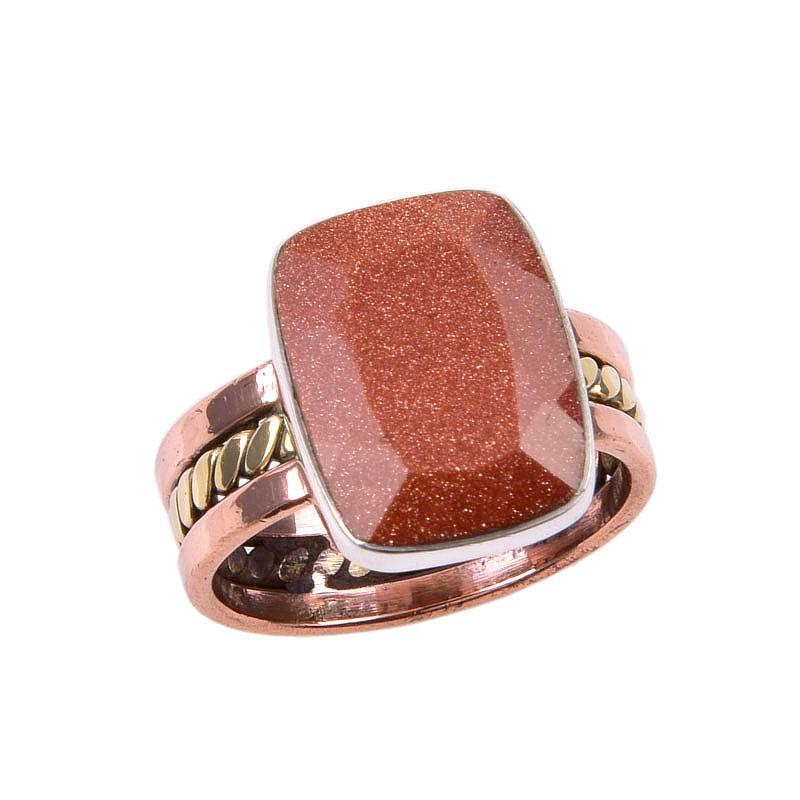 Natürlicher Sonnenstein Edelstein 925 Sterlingsilber massiv Geschenk Zweifarbiger Ring S.7 U2D93