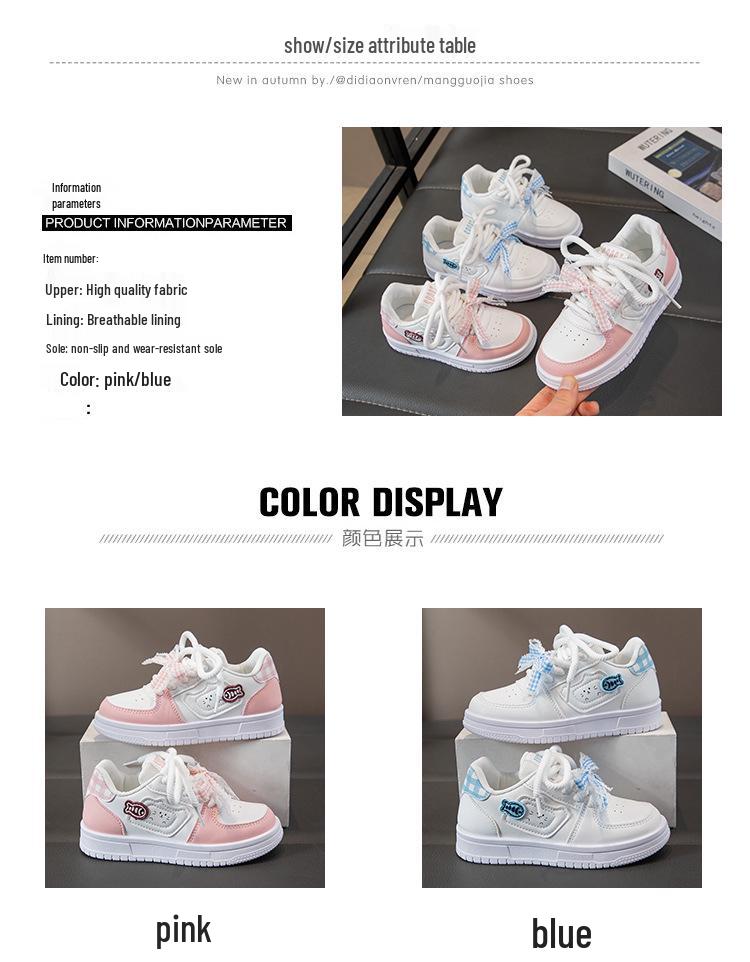 Girls' Leather Spring Bowknot Sneakers - White, Big Kids, Student-Friendly