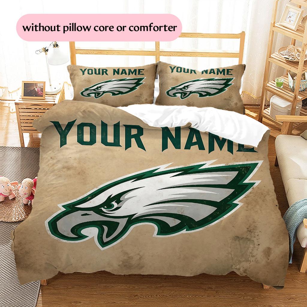 Custom Name,Philadelphia Eagles Pattern Bedding Home Decoration Birthday Gift ( 1 Duvet Cover + 2 Pillowcase, Without Core),fan Merchandise.