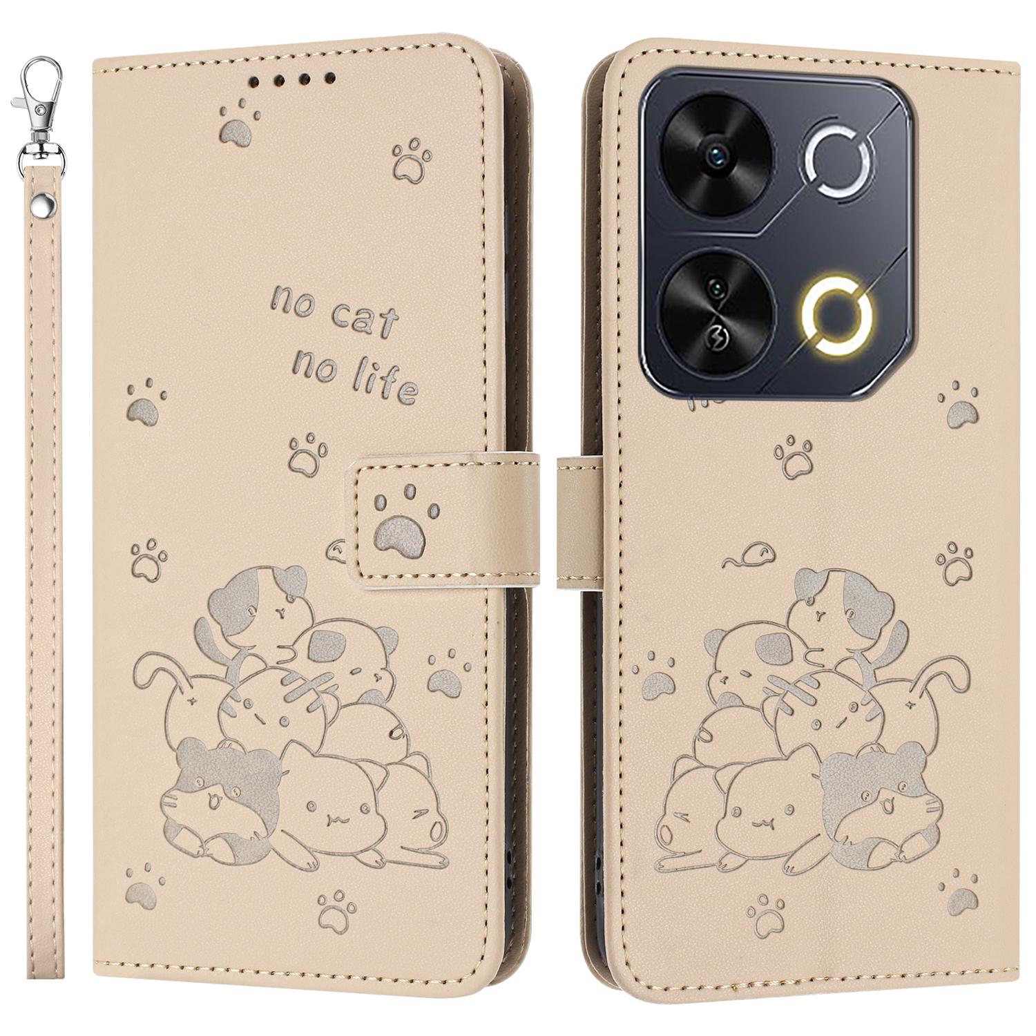 For itel P65 P671L Case with Strap Cats Imprint Leather Wallet Phone Cover B