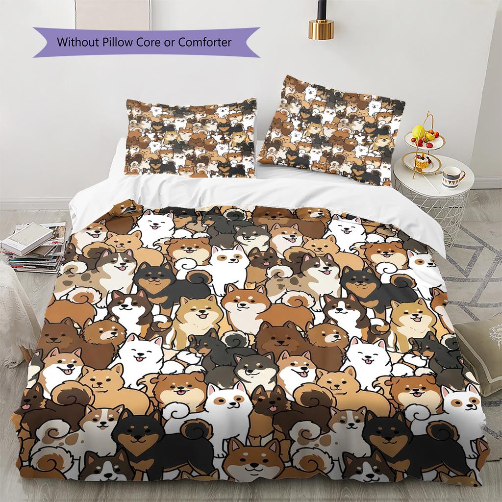 Cartoon Puppy Pattern Bedding,Quilt Set Quilt Cover Pillowcase Home Birthday Gift (1 * duvet cover + 2 * pillowcase, without core)