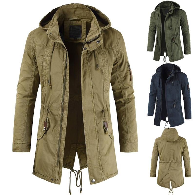 Mens Jackets Hooded Trench Outerwear Casual Solid Outdoor Coat Windbreaker Fashion Windproof Jacket Mens Clothing