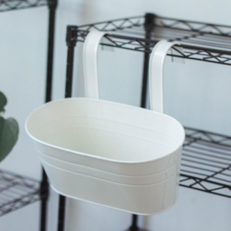 Iron Hanging Flower Pots Balcony Planters Garden Pots Flower Holders Double Hooks Oval Bucket Wall Hanging Decor