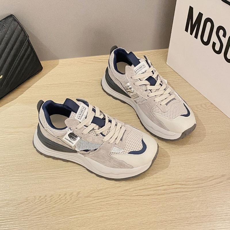 Korean Version Of  Four Season New Color Blocked Women'S Shoes, Trendy Thick Soled Mesh Casual Shoes