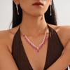 Two-piece set of wind-encrusted diamond water drop fringed earrings, necklace, retro necklace.