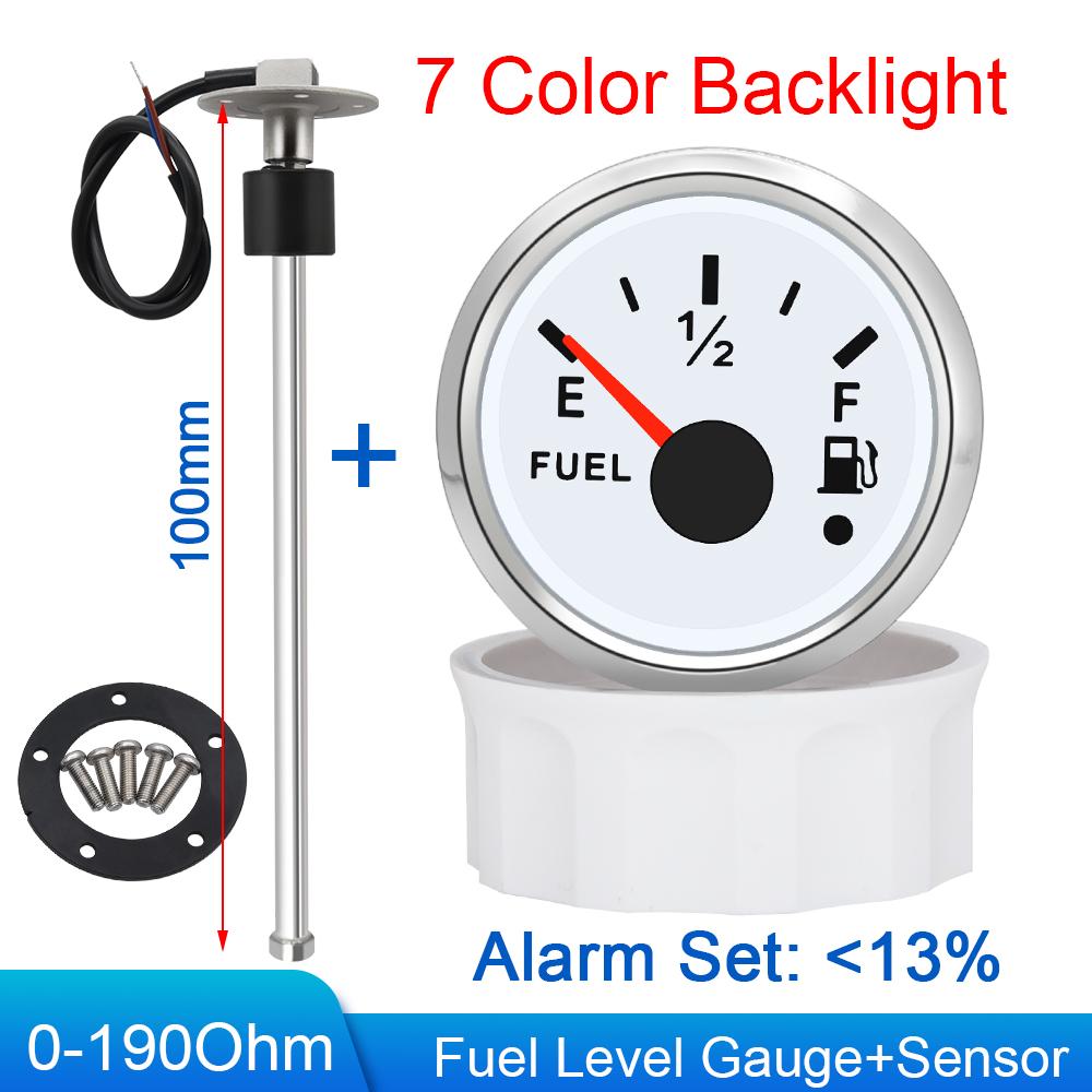 0-190ohm Fuel Level Gauge With 150mm 200mm 250mm 500mm Fuel Level Sensor Fuel Gauge 52MM for Marine Boat Car Truck 9-32V 100MM