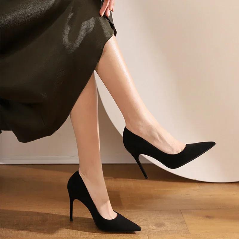 Fashion New Fashion Women's Shoes Sexy Black High Heels Sharp Pointed Suede Pumps Elegant Shallow Mouth Shoes
